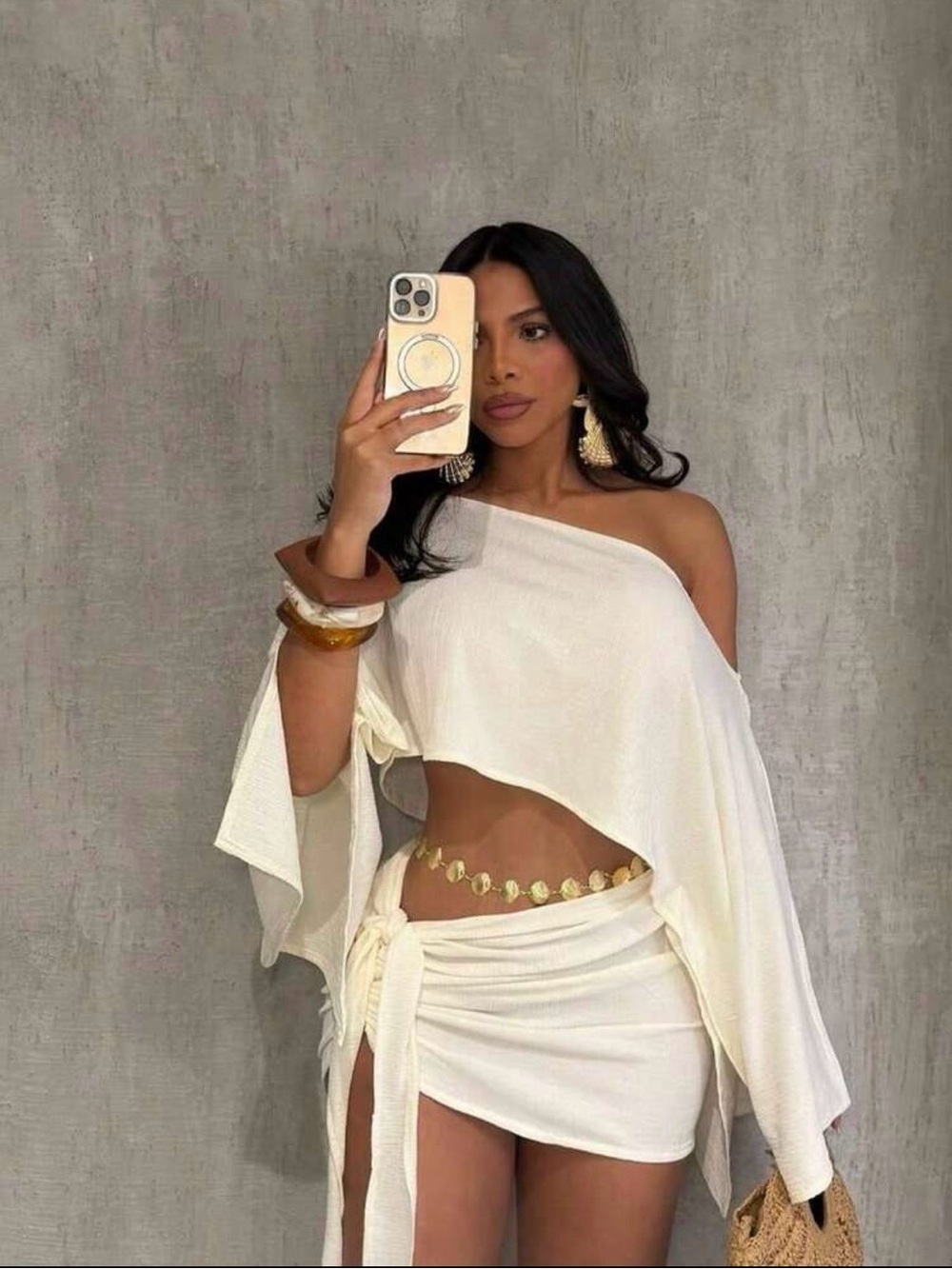 Asymmetrical Off-Shoulder White Mini Skirt Set